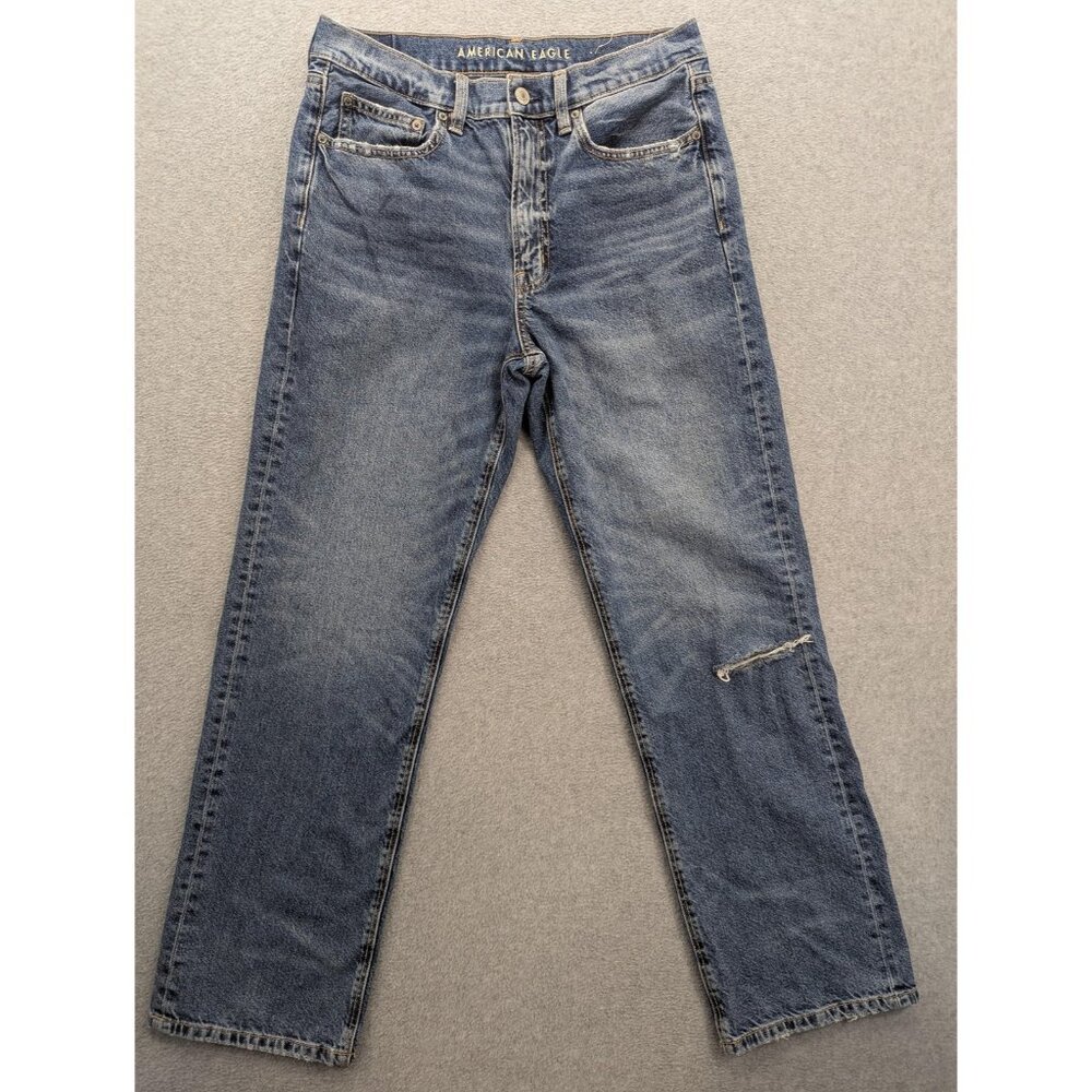American Eagle Outfitters Low-Rise Baggy Jeans Womens 6 Short Blue Stretch Denim
